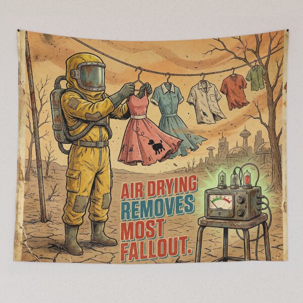 Item preview, Air Drying Removes Fallout – Dystopian Laundry Art designed and sold by SavinMercantile.