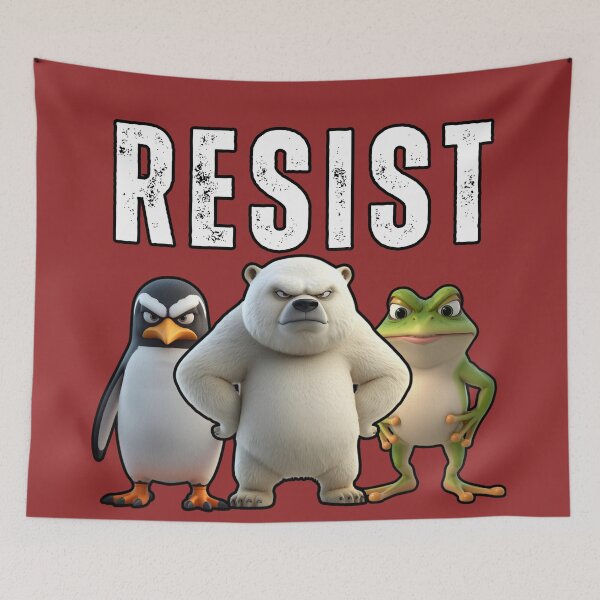Item preview, Resist Animal Trio Polar Bear Penguin Frog Art designed and sold by EchoPrint Co..