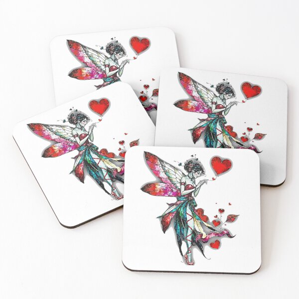 Item preview, Watercolor Valentine Fairy | Red Hearts & Rainbow Wings Whimsical Fantasy Girl designed and sold by FaerieFusion.