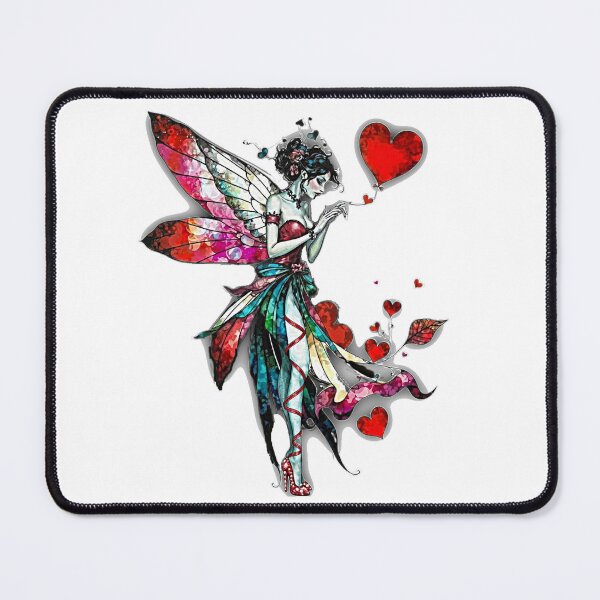 Item preview, Watercolor Valentine Fairy | Red Hearts & Rainbow Wings Whimsical Fantasy Girl designed and sold by FaerieFusion.