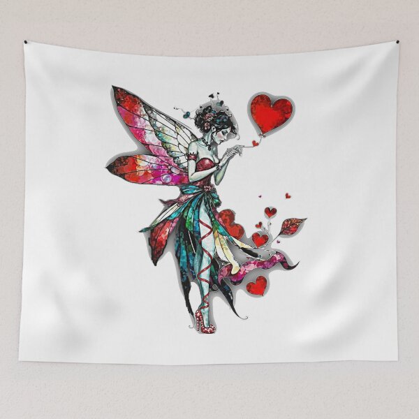 Item preview, Watercolor Valentine Fairy | Red Hearts & Rainbow Wings Whimsical Fantasy Girl designed and sold by FaerieFusion.