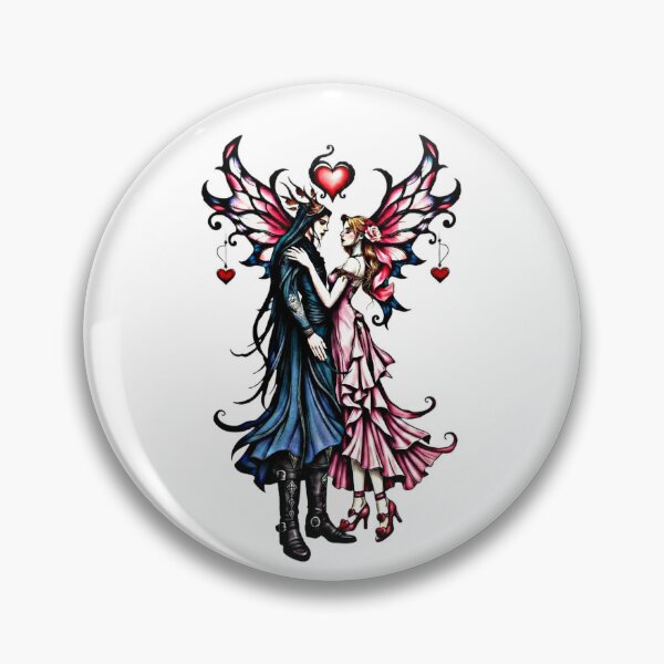 Item preview, Dark Romance Fairy Couple | Gothic Valentine Lovers with Pink Wings & Hearts designed and sold by FaerieFusion.