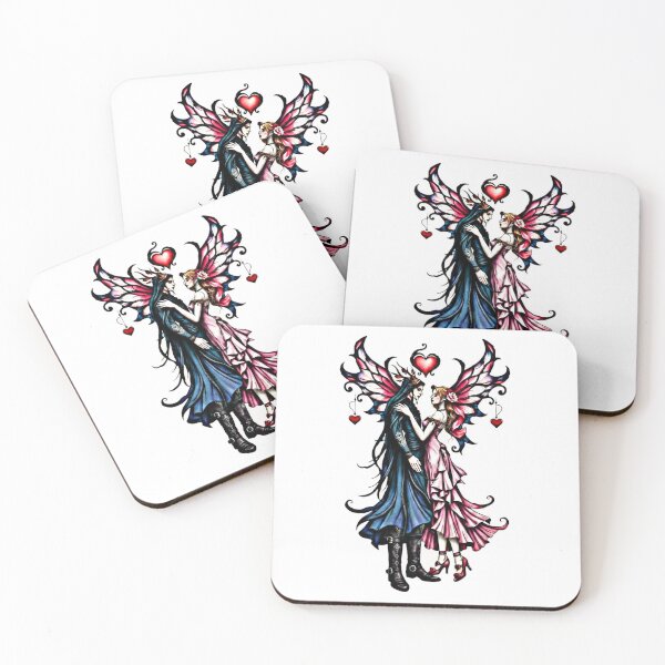 Item preview, Dark Romance Fairy Couple | Gothic Valentine Lovers with Pink Wings & Hearts designed and sold by FaerieFusion.