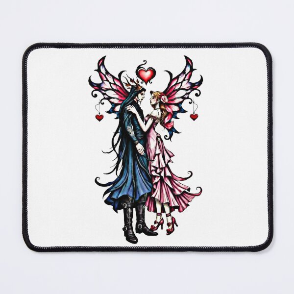 Item preview, Dark Romance Fairy Couple | Gothic Valentine Lovers with Pink Wings & Hearts designed and sold by FaerieFusion.