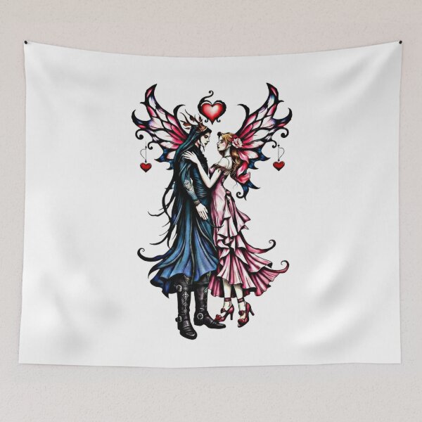 Item preview, Dark Romance Fairy Couple | Gothic Valentine Lovers with Pink Wings & Hearts designed and sold by FaerieFusion.