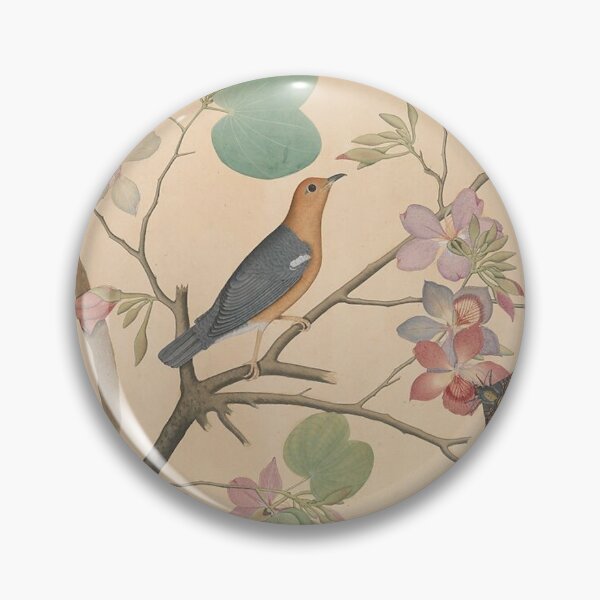 Item preview, Orange-Headed Ground Thrush and a Death's-Head Moth on a Purple Ebony Orchid Branch designed and sold by AnimaliaStar.