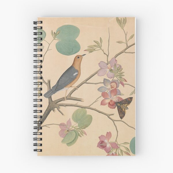 Item preview, Orange-Headed Ground Thrush and a Death's-Head Moth on a Purple Ebony Orchid Branch designed and sold by AnimaliaStar.