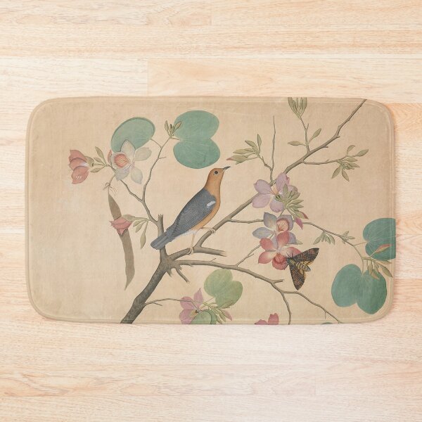 Item preview, Orange-Headed Ground Thrush and a Death's-Head Moth on a Purple Ebony Orchid Branch designed and sold by AnimaliaStar.