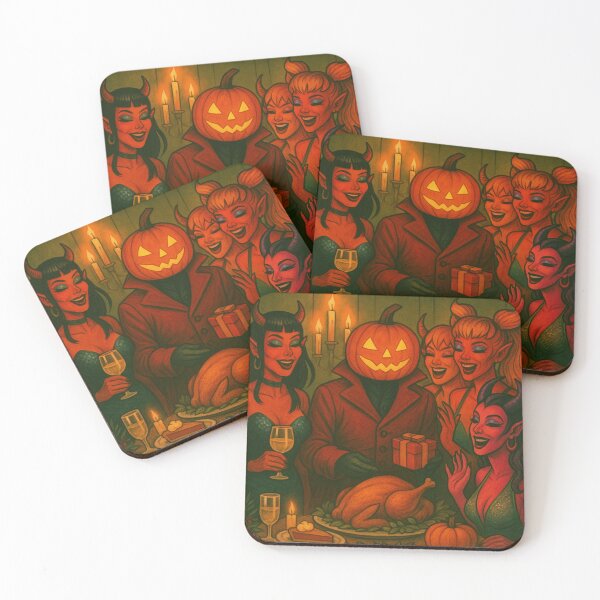 Item preview, Headless Horseman Demon Dinner Party: Retro Fantasy Holiday Art designed and sold by TheHorsemanRidesAgain.