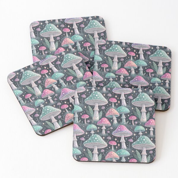 Item preview, Magical enchanted dark night forest - pink and mint green mushrooms designed and sold by Fantasy Cache.
