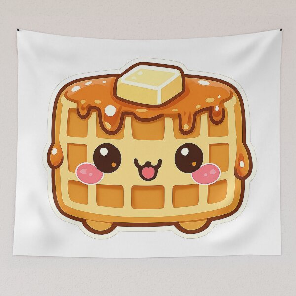 Aperçu de l'œuvre Autocollant mignon kawaii pour gaufre, beurre et sirop de petit-déjeuner créée et vendue par DesignEG.