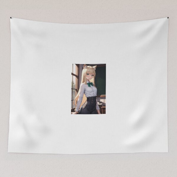 Item preview, Kawaii Blonde Anime Cat Girl – Aesthetic Neko Student in Classroom Art designed and sold by iloveanimechibi.