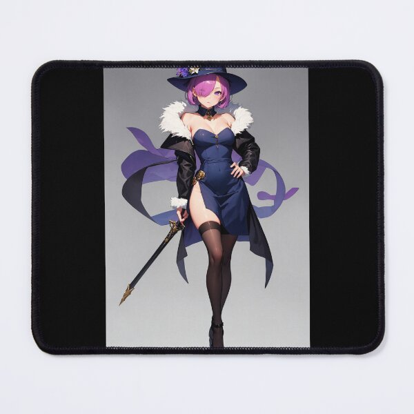Item preview, Elegant Anime Battle Mage – Purple Haired Sorceress in Navy Dress & Witch Hat designed and sold by iloveanimechibi.