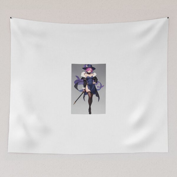 Item preview, Elegant Anime Battle Mage – Purple Haired Sorceress in Navy Dress & Witch Hat designed and sold by iloveanimechibi.