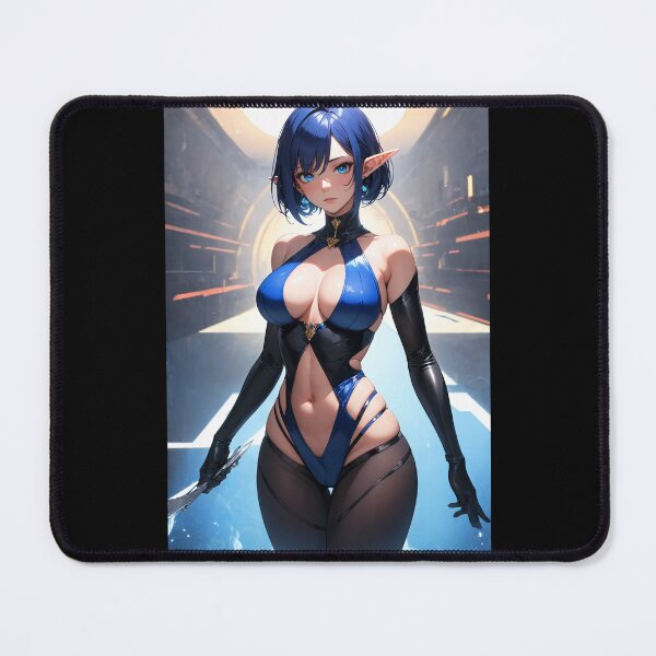 Item preview, Cyberpunk Elf Assassin – Blue Haired Sci-Fi Warrior Anime Art designed and sold by iloveanimechibi.