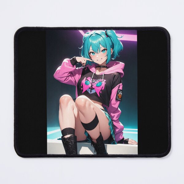 Item preview, Kawaii Cyberpunk Gamer Girl – Teal Twintails Anime Girl in Pink Hoodie designed and sold by iloveanimechibi.
