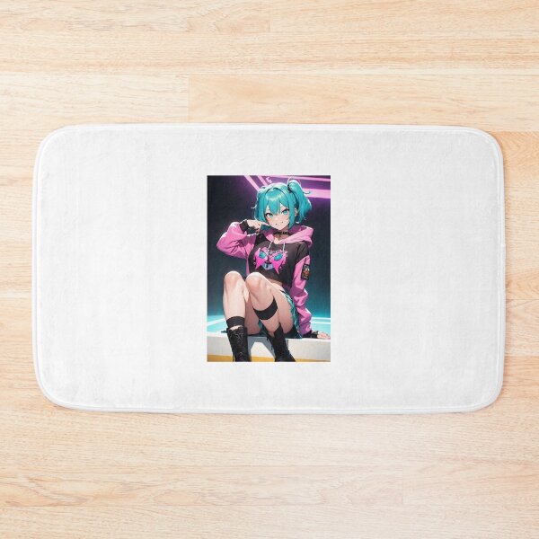 Item preview, Kawaii Cyberpunk Gamer Girl – Teal Twintails Anime Girl in Pink Hoodie designed and sold by iloveanimechibi.