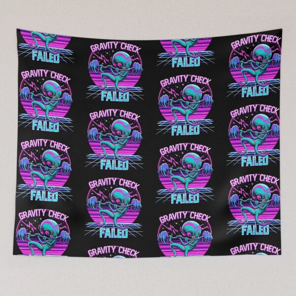 Item preview, Gravity Check - Funny Alien Bench Press Fail - Retro Gym Humor designed and sold by Planet Sarcasm.