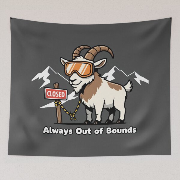 Item preview, Mountain Goat Wearing Ski Goggles in a Snowy Landscape designed and sold by homydesign.