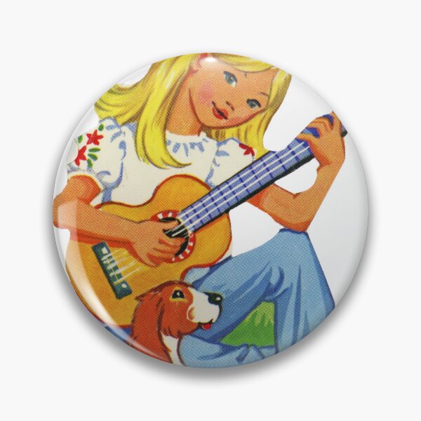 Item preview, Retro 70s Little Girl Playing Guitar and Dog Kidcore designed and sold by The Sticker Bureau.