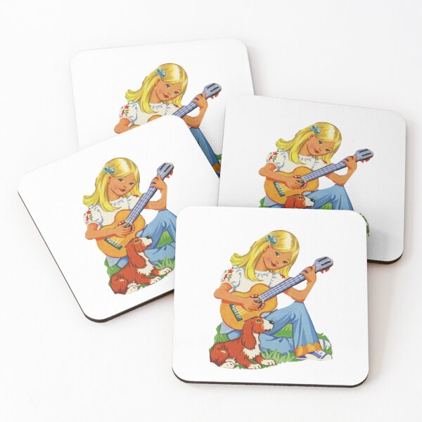 Item preview, Retro 70s Little Girl Playing Guitar and Dog Kidcore designed and sold by The Sticker Bureau.