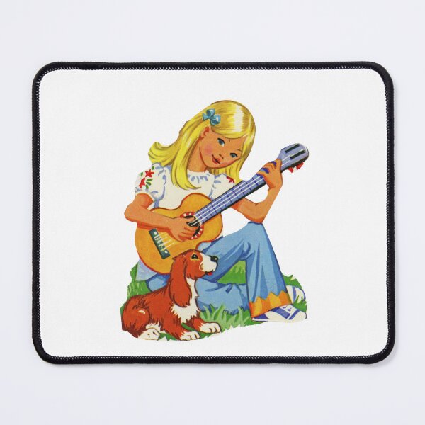 Item preview, Retro 70s Little Girl Playing Guitar and Dog Kidcore designed and sold by The Sticker Bureau.