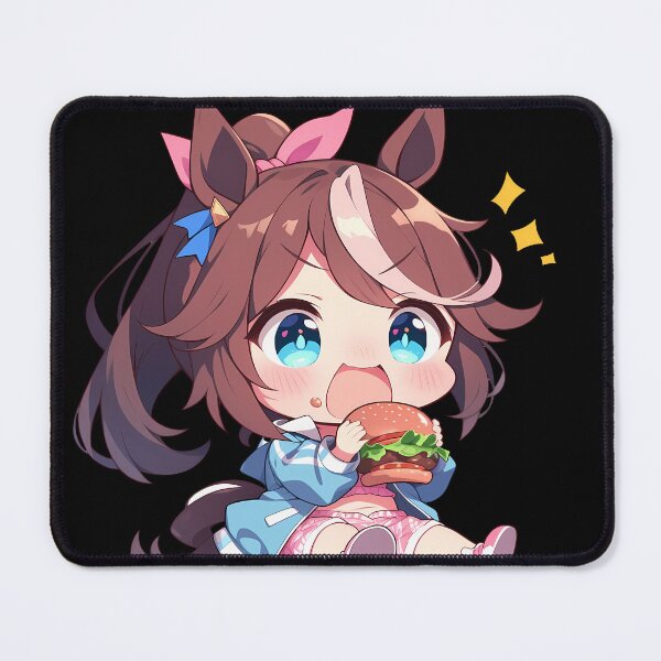 Item preview, Tokai Teio Uma Musume Pretty Derby Anime Girl Chibi Kawaii Burger Excited Cute Moment designed and sold by mildaclairmo.