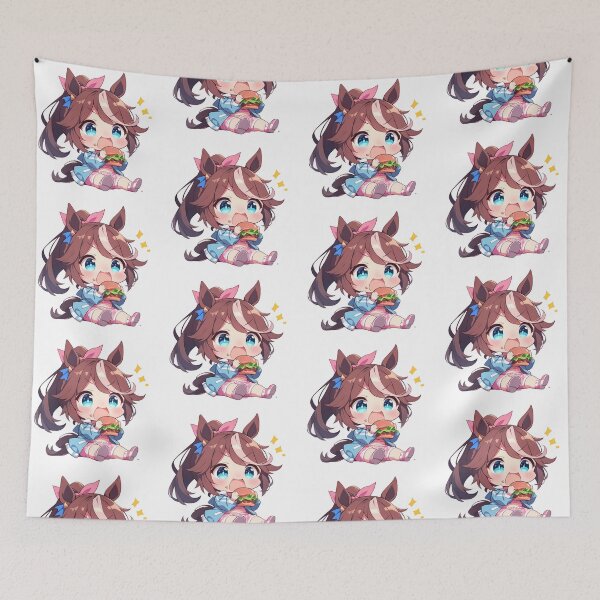 Item preview, Tokai Teio Uma Musume Pretty Derby Anime Girl Chibi Kawaii Burger Excited Cute Moment designed and sold by mildaclairmo.