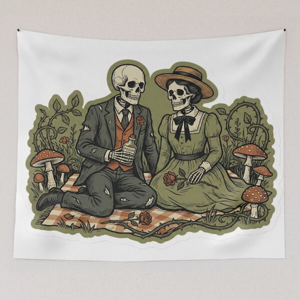 Item preview, Anti-Valentine Cottagegoth Skeleton Couple Picnic | Dark Cottagecore & Spooky Romantic Academia Aesthetic designed and sold by StickyGuys.