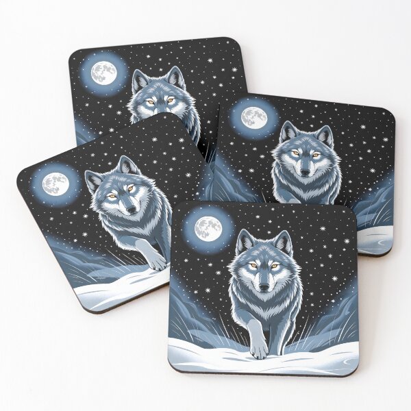 Item preview, Moonlit Wolf Walking Through the Winter Night designed and sold by SoftStyleStudio ⭐⭐⭐.