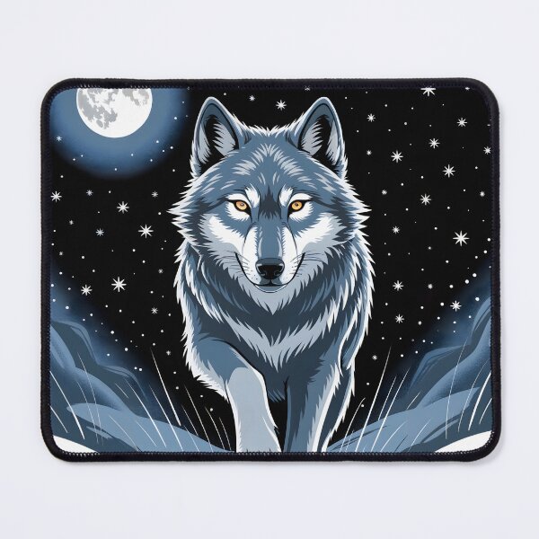 Item preview, Moonlit Wolf Walking Through the Winter Night designed and sold by SoftStyleStudio ⭐⭐⭐.