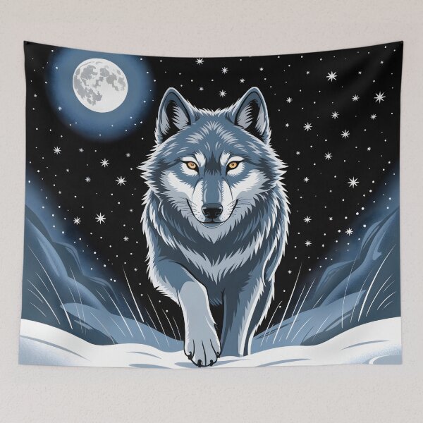 Item preview, Moonlit Wolf Walking Through the Winter Night designed and sold by SoftStyleStudio ⭐⭐⭐.