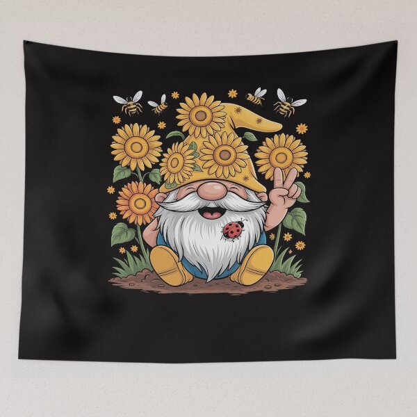 Item preview, Sunflower Gnome With Bee Hippie Gnome designed and sold by ForestMmost.