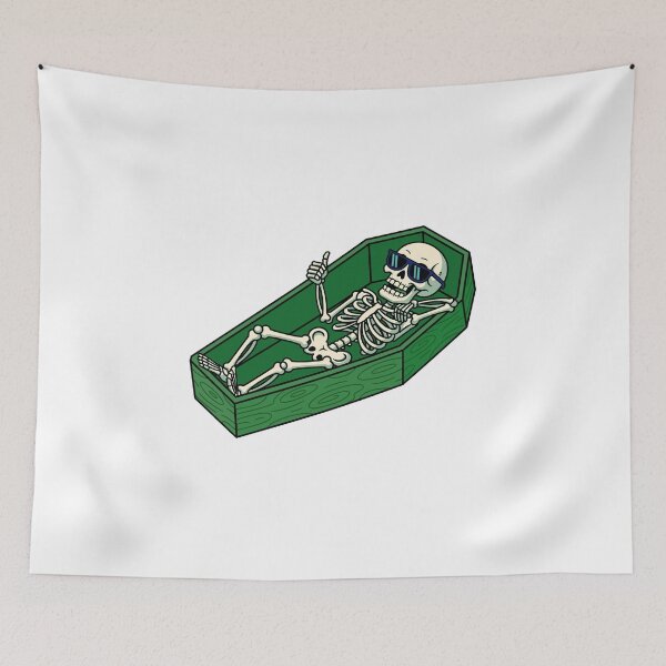 Item preview, Lazy Skeleton Relaxing in Coffin Illustration designed and sold by Horrify.