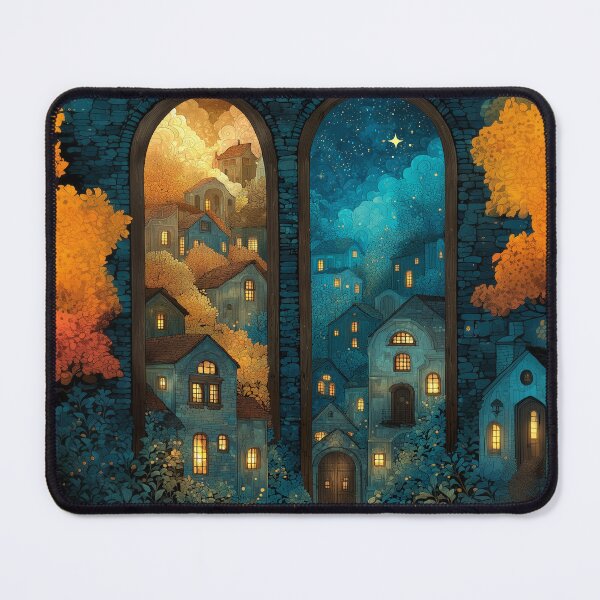 Item preview, Fantasy Village Day Night Illustration Cozy Storybook Art designed and sold by ArgentoArt.