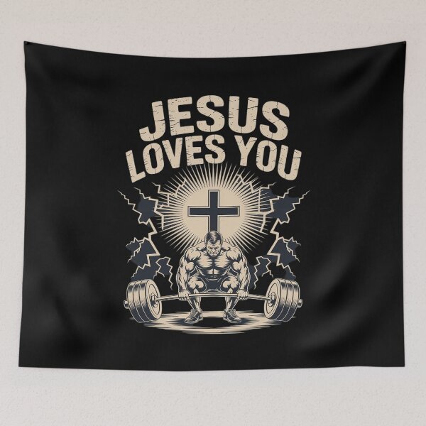 Item preview, Jesus Loves You Christian Workout Gym Barbell Cross designed and sold by ProudForFunny.