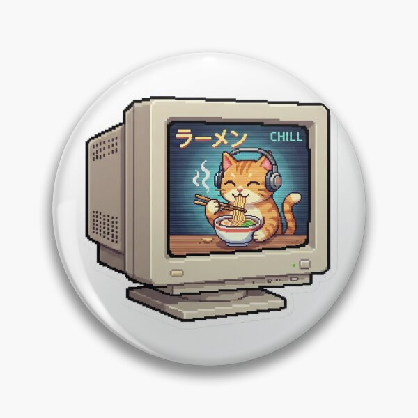 Item preview, Pixel Art Lo-Fi Cat eating Ramen inside Retro CRT Monitor - Gaming Nostalgia designed and sold by StickyGuys.