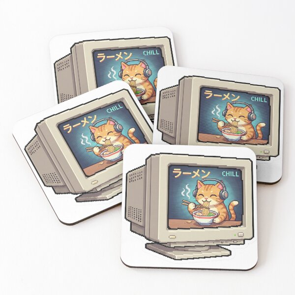 Artikelvorschau, Pixel-Art-Lo-Fi-Katze isst Ramen in einem Retro-CRT-Monitor – Gaming-Nostalgie entworfen und verkauft von StickyGuys.