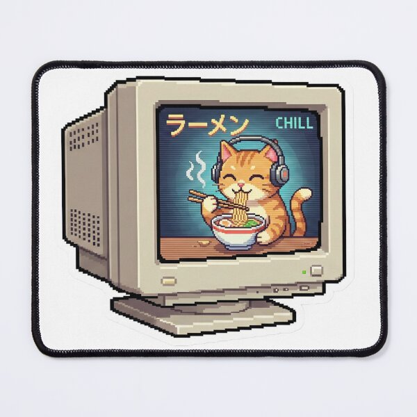 Item preview, Pixel Art Lo-Fi Cat eating Ramen inside Retro CRT Monitor - Gaming Nostalgia designed and sold by StickyGuys.