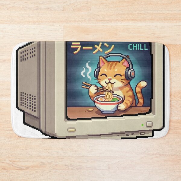Item preview, Pixel Art Lo-Fi Cat eating Ramen inside Retro CRT Monitor - Gaming Nostalgia designed and sold by StickyGuys.