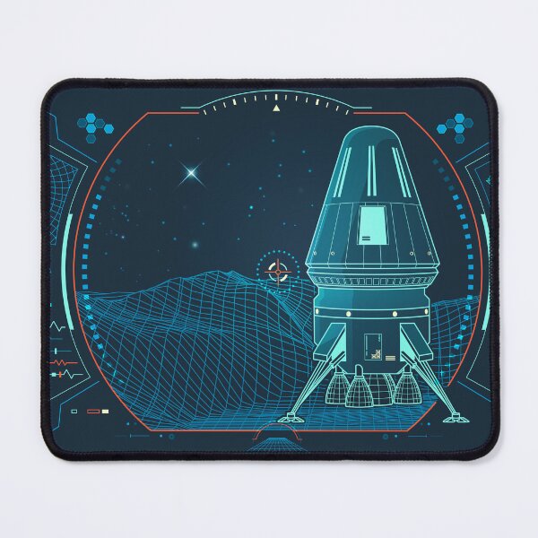 Item preview, space engineering or space industry, graphic of module landing or space shuttle with aerospace elements and wireframe surface interface designed and sold by NiamLab.
