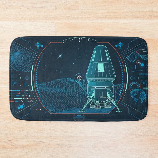 Item preview, space engineering or space industry, graphic of module landing or space shuttle with aerospace elements and wireframe surface interface designed and sold by NiamLab.