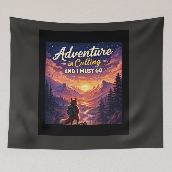 Item preview, Adventure Is Calling And I Must Go – Cute Fox Hiking in Mountains designed and sold by NomadUSArt.