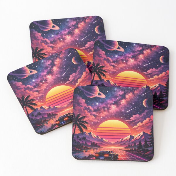 Item preview, Retro Synthwave Sunset – Neon Car Driving Into Space designed and sold by NomadUSArt.