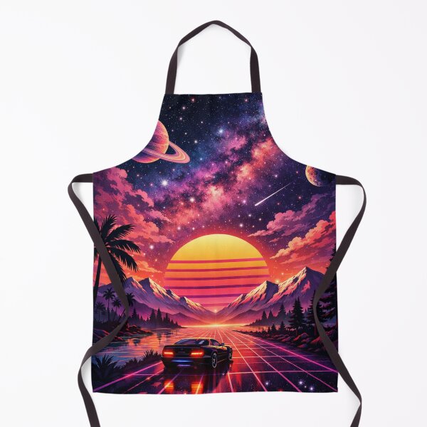 Artikelvorschau, Retro-Synthwave-Sonnenuntergang – Neonauto fährt ins Weltall entworfen und verkauft von NomadUSArt.