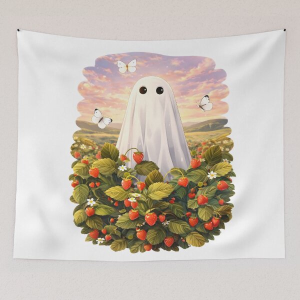Item preview, Cute Ghost in Strawberry Field – Whimsical Anime Aesthetic Sticker designed and sold by sachinsbg.