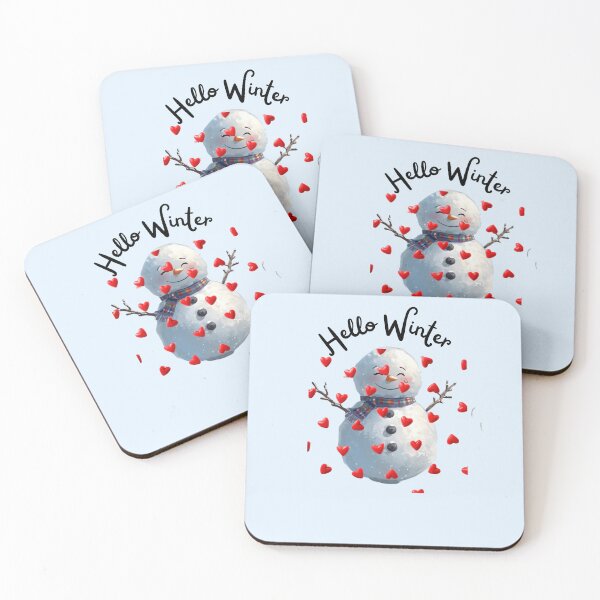 Item preview, Cute Hello Winter Snowman with Hearts - Watercolor Art designed and sold by zikomfr.