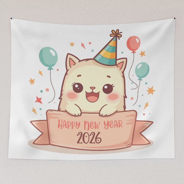 Item preview, Happy New Year 2026 Cute Cartoon Cat Party Hat Celebration Design designed and sold by Design-Pro-21.