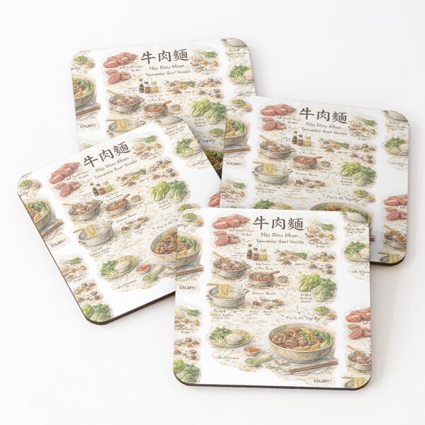 Item preview, 牛肉麵 Niu Rou Mian Illustrated Recipe Poster | Taiwanese Beef Noodle Soup Diagram | Hand-Drawn Food Art Print designed and sold by fishnsteve.