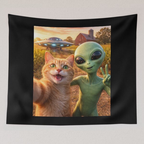 Item preview, Cat Selfie with Alien and UFO Funny designed and sold by BeautifulH.